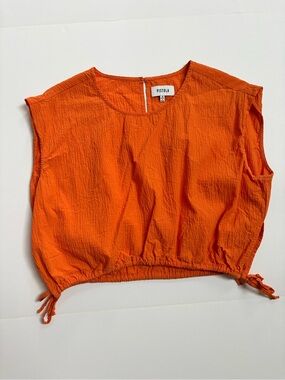 pistola Bright Orange Textured Drawstring Crop Top